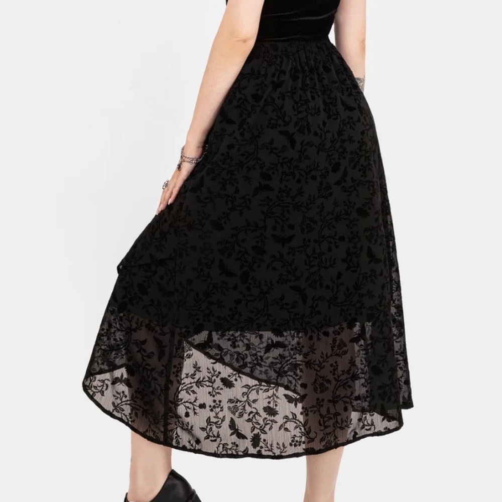 1499 NWT Disturbia Faustina Flocked Chiffon Mock Wrap Midaxi Skirt US 8 - Picture 2 of 8